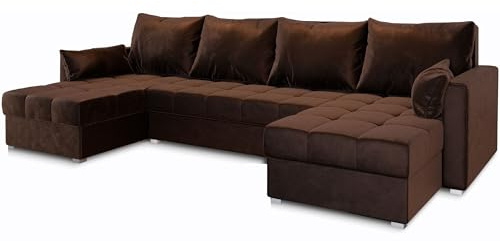 Masseno Ecksofa NAKO mit Schlaffunktion U-Form, Sofa mit Bettkasten, Wohnzimmersofa, Couch, Soffa, Bettsofa, Couchgarnitur- Braun, Kronos 06