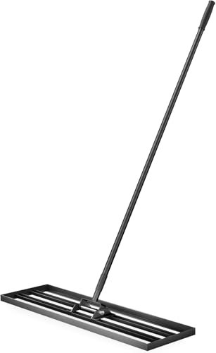 MaxEarn Rastrello livellatore per prato, 75 x 25 cm, in metallo, con manico lungo regolabile da 180 cm, strumento per prato per erba, campo da golf, giardino, terreno livellato, nero