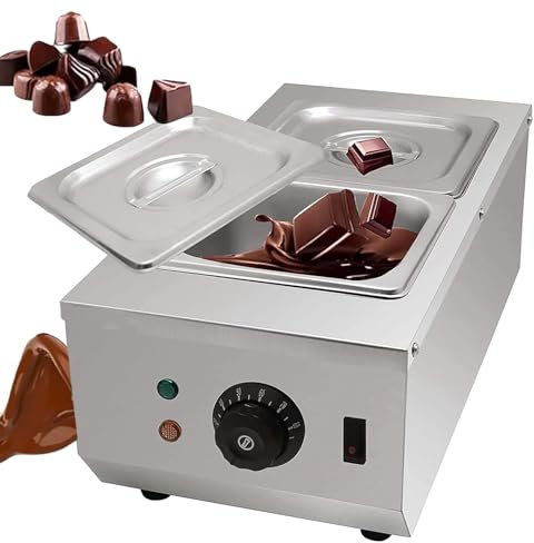 CHANGLKJ Olla Eléctrica para Derretir Chocolate, Templadora De Chocolate De Doble Cilindro, Capacidad De 1,6 L/Cilindro Y Temperatura Ajustable De 30 a 85 °C, Material De Acero Inoxidable 201