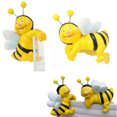 2 Stück Deko Bienen - Biene Figuren für Garten und Frühling, Statue, Tiere Ornament, Für Außen, Blumentopf, Balkon, Wohnzimmer, Frühlingsdeko (2 PCS)