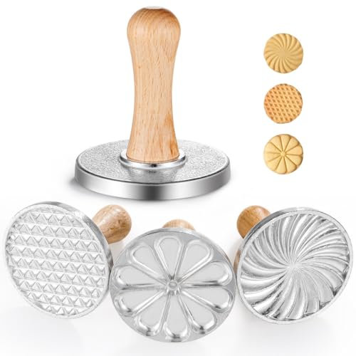 byepica Kekspressformen aus Metall, mit Holzgriffen, 7,9 cm, Keksstempel, Zinklegierung, Prägungen für Kuchen, Gebäck und DIY-Backen, 3 Stück