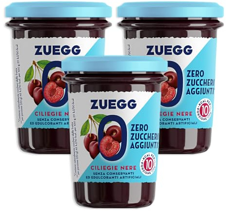 3X Confettura ZERO Ciliegie Nere, Marmellata Zero Zuccheri Aggiunti, Vegano e Senza Glutine, per zuegg 220g