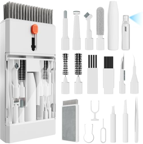 Kit de Nettoyage pour iPhone Airpods Claviers Ordinateurs et Tablettes,Nettoyeur d'écran Multifonctionnel pour Ecouteurs,Téléphones,Appareils Photo,Tout-en-Un (Blanc)