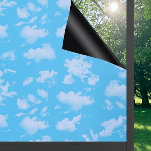 Feilays Verdunklungsfolie für Fenster, Blickdichte Fensterfolie Wolkenweiß 45x200cm Tönungsfolie Verdunkelung Folie Selbstklebend Selbsthaftend Dunkel Abdunklungsfolie Lichtundurchlässig Klebefolie