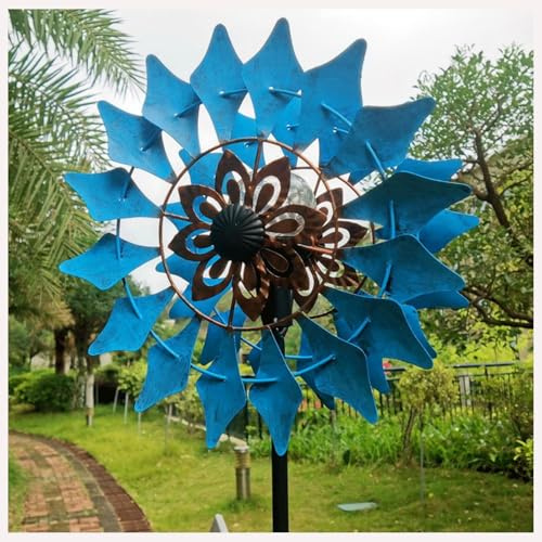 Windrad Metall, 190×32cm,Doppelwindrad Garten WindmüHle Solar DauerHaft GartenWindmüHlen Mit Solar Der AußEnbereich Bietet Eine KüNstlerische AtmosphäRe