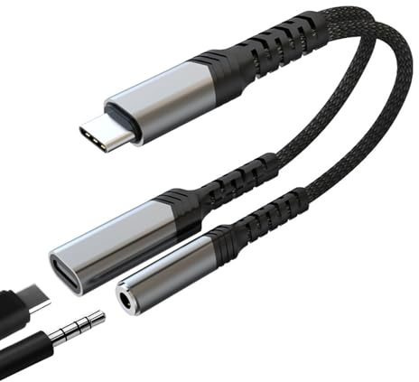 Adaptateur USB C vers Jack 3,5 mm avec Charge Rapide PD 60W, Adaptateur 2 en 1 Type C, Double Port Type C Audio HiFi DAC et Recharge, compatible avec iPhone Samsung S24 Huawei Xiaomi Pixel Écouteurs