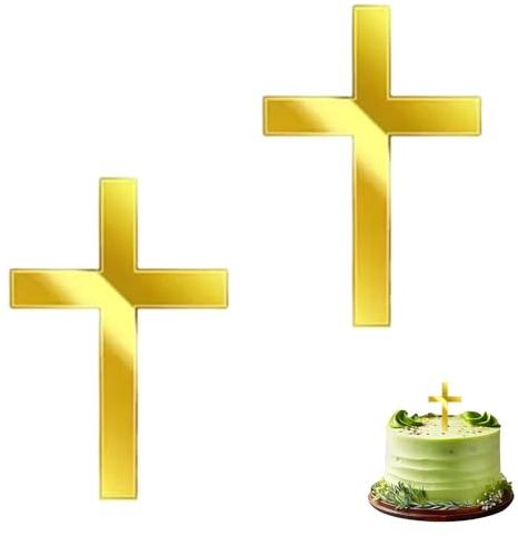 2 Stück kreuz tortendeko Taufe,Gold Kreuz für Tortendeko,Cake Topper Kommunion,Kuchen Firmung Deko,Mädchen Junge Torte Firmung Acryl Dekoration,Caketopper Dekoration für Hochzeit Geburtstag