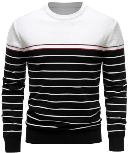 UUAISSO Suéter para Hombre Cuello Redondo Rayas Color a Juego Suéter Sudaderas Suéter de Punto Jersey para Uso Informal