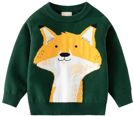LUVCES Suéter de Punto para Niño Pequeño Lindo Jersey de Cuello Redondo Blusa de Manga Larga con Estampado Animal Sudadera Cálida para Niños