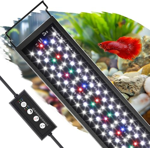 hygger Aquarium LED Beleuchtung, Aquarium Pflanze Licht, 3 Modi, 9 Farben, 10 Helligkeit, Volles Spectrum Lampe mit Timer & Ausziehbaren Halterungen für Wasserpflanzen Süßwassertank, 32W, 76-91CM