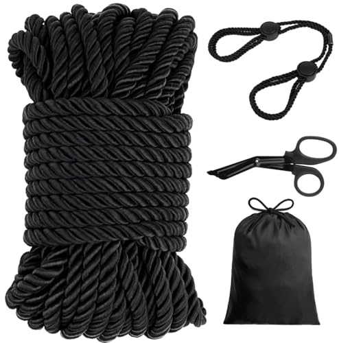 Shibari Silk Rope Kit, Black Japanese Ropes Set with 1 Soft Cord& 1 Adjustable Soft Bracelets, Bedroom Play for Beginners and Experienced Riggers, Silk Rope Set for Knot Tying Practice (Black, 1 pcs)