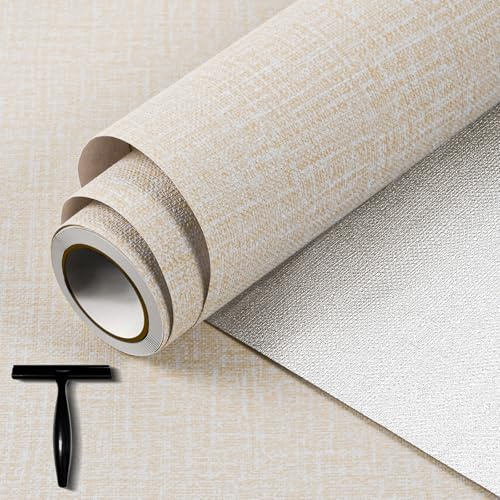 WADILE Texture Wallpaper Peel and Stick for Cabinet | Adhesive Removable Contact Paper for Bathroom Garage Living Room 40cm × 200cm Beige