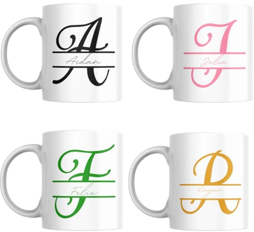 SUBLIX Personalised Mug with Name & Initial – Custom Coloured Letter Mug – Gift for Birthday, Wedding, or Christmas – 11oz Ceramic Cup