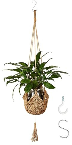 GIEEU Suspensions en corde de jute en macramé pour plantes, paniers de suspension, support pour pot de fleurs avec 2 crochets de suspension, pour décoration intérieure, extérieure, balcon, jardin