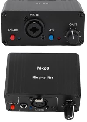 LICAEVEY Preamplificador de Micrófono, Potencia Fantasma de 48 V de Alta Ganancia con Salida XLR, Preamplificador de Micrófono para Micrófonos de Condensador Dinámicos, Grabación y