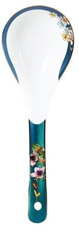 ladle 1 Piece Soup Spoon White Patterned Ceramic Ladle with Long Handle and Deep Oval Design for Serving Dishwasher Safe Soup Ladles