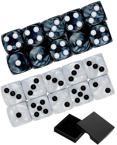 DAFNE Dadi multifaccia da 20 pezzi, formato D6, dadi in acrilico da 16 mm, set di dadi, set di dadi per giochi da tavolo D&D RPG (Nero perla e bianco perla)