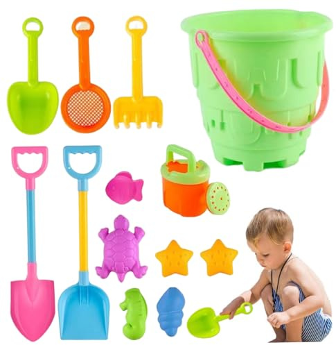 BeVistoso Jouets de Plage pour Enfants, 13 pièces, Comprend Un Seau de Plage, Moule à Sable, Pelle, râteau, Tamis pour l'extérieur