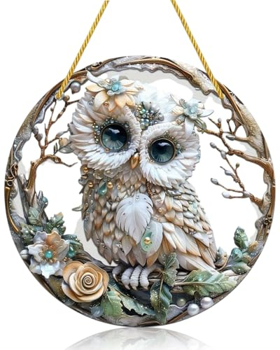 MenYiYDS 1 Stück Hängende Fensterdeko Vogel Buntglas Deko, Schneeeule, Kolibri-Sonnenfänger Zum Aufhängen an Fenstern, Fensterbehang Fenster Türen Deko Für Zuhause Studio, Sun Catcher