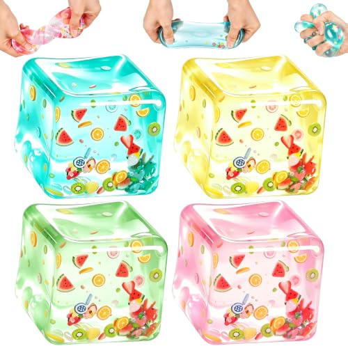 Squishy Cube Antistressball Erwachsene, 4 Stück Stress Cube Fidget Toys | Slow Rising Quetschball Sensorik Spielzeug für Adhs Autismus, Stressbälle Erwachsene für Geburtstag Party