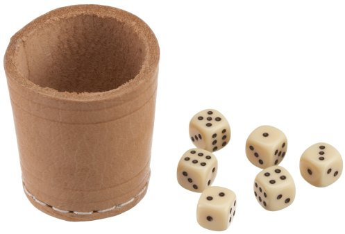 Leder-Würfelb. Natur 5 cm+6 Würfel, Dose