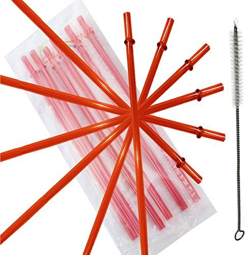 10.5 Inch, Set of 6 Red Replacement Acrylic Straws and 1 Nylon Straw Cleaning Brush for 16oz, 20oz, 24oz Tumblers... (Red, 10.5)