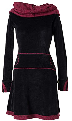 Vishes - Alternative Bekleidung - Samtkleid mit Kapuzenkragen schwarz-rot 42