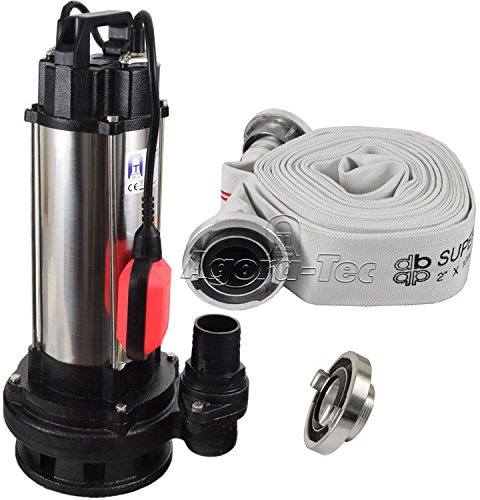 Agora-Tec® Bau-, Abwasser- und Schmutzwasserpumpe 1500W 10m Kabel | Tauchpumpe mit Schwimmerschalter | 19000l/h Fördermenge | 2,6 bar | inkl. C-STORZ Kupplung & C-Schlauch 10m |