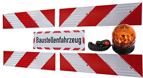 UvV Rundum Warnleuchte Kennleuchte orange magnetisch + 4 x 3M-Folien magnetische Kfz-Warnmarkierung + 45x15 cm Magnetschild reflex -Baustellenfahrzeug-