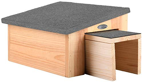 Rivanto® Igelhaus aus Holz, 36 x 27 x 20 cm, mit wasserdichtem Schräg-Dach, aus Holz, mit überdachtem Eingang