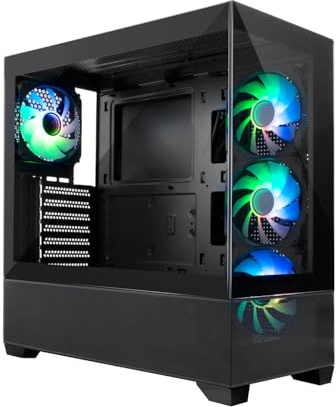 CoolBox GA250 Vision - Caja PC ATX, Ventana Lateral y Frontal de Cristal Templado, Incluye 4 Ventiladores 12cm ARGB, Soporta Refrigeración Líquida, Admite Gráficas hasta 400mm