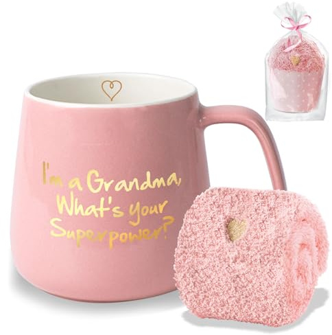 Regalos de la taza de café del día de las madres - Soy una abuela, cuál es tu superpoder Taza de té de cerámica - Regalos de cumpleaños para madres y abuela rosa 350ml 12oz (abuela)