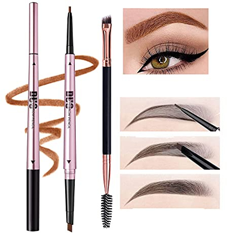 Mihqy Double Ended Precision Wasserdicht Langanhaltend Augenbrauenstift mit Augenbrauenpinsel (2PCS, Orange Brown)