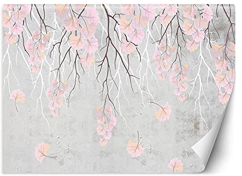 Feeby Carta Da Parati Rami Foglie Pianta 254x184 cm rosa Fotomurale Tessuto Non Tessuto Per Casa Ufficio Camera Da Letto Gabinetto Soggiorno Astratto Struttura Natura