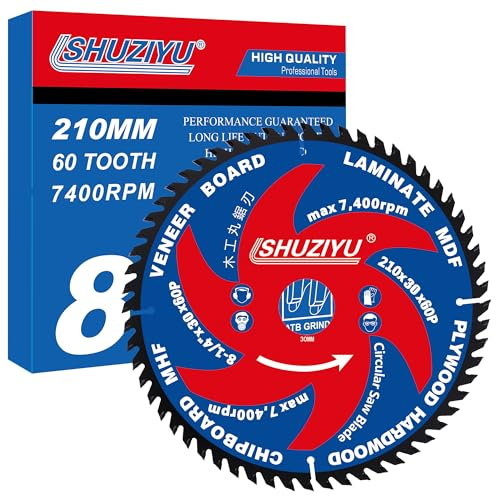 LSHUZIYU. 210mm 60T, Mittelloch 30mm mit 25.4-22.23-20-15.88mm Unterlegscheibe, Kreissägeblatt für die Holzbearbeitung, Sägeblatt für Holz.