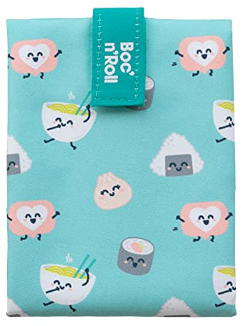 Roll'eat ® | Bolsa Merienda Mr. Wonderful Porta Bocadillos con Envoltorio Reutilizable, Porta Alimentos Ecológico sin BPA, Bolsa de Tela, Color Sushi - Boc'n'Roll