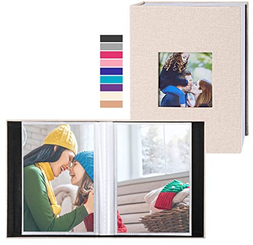 Lanpn Album Photo 10x15 Mini Petit Format 100 Pochette 2 Paquets, Lin Tissu Album pour Vertical Photos (Beige)