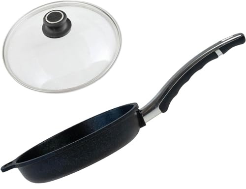 BAF Induktionspfanne 20 cm mit Glasdeckel - Aluminiumguss Antihaft Pfanne, antihaftbeschichtet - flacher Rand, 5 cm Höhe - geeignet für Induktion, Gas & Elektro - Made in Germany
