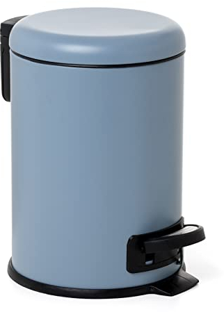 TATAY Bathroom Trash Bin with Stainless Steel Pedal, 3L Capacity, Remvable Inner Case, Cushioned Drop Closure, BPA Free, Blue. Measures 17,5 x 22,5 x 25 cm.