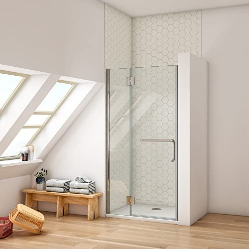 Ducha Casa 80x190cm Mampara de ducha plegable con bisagra 2 hojas (una giratoria y otra fija), 8mm cristal opaco antical, barra de sujeción, marco de aluminio cromado