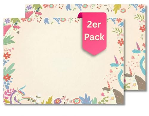 Friendly Fox Einhorn Schreibtischunterlage Papier, DIN A3 Kinder Schreibtischunterlage, XXL Notizblock Mal- oder Schreibunterlage zum Malen (Doppelpack)