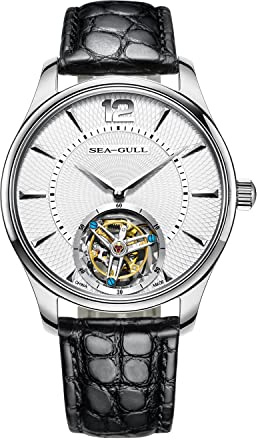 SEA-GULL Seagull Tourbillon - Reloj mecánico para hombre, estilo informal, piel de cocodrilo, zafiro, reloj mecánico de lujo, blanco, Correa