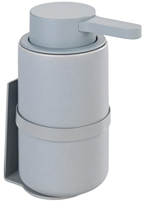 WENKO Woya Wall Soap Dispenser, Refillable Ceramic Pump Dispenser for up to 250 ml of Liquid Soap, Dishwashing Liquid or Disinfectant, Turbo-Loc Attachment No Drilling, 6.8 x 13 cm, Grey