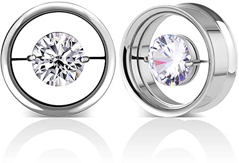 COOEAR 1 par tunnlar i rostfritt stål ädelsten öronproppar öljett mätare för öron skruv tillbaka dubbla utsvängda sträckare expander., 1/2(12mm), Metall, sandsten