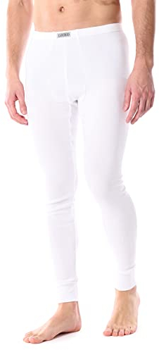 Ladeheid Calecon Long Homme Coton – Caleçon Homme Long Legging Chaud sous-Vêtements Thermiques Hiver Ski Moto Randonnée – Fabriqué en Europe LA40-247 (Blanc, M)
