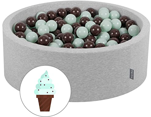 KiddyMoon Bällebad Rund Ab 8 Monaten Für Babys Und Kinder Weiches Schaumstoff Bällebad 90 X 30 cm 200 Bälle Ø 7 cm Bezug Abnehmbar Mit Reißverschluss, Hellgrau