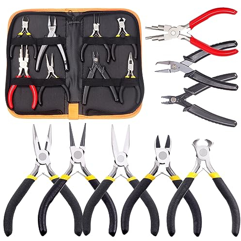 Glarks 6Pcs Jewelry Kit: Needle Nose, Round Nose, Bent, Wire Cutters, Crimping Pliers, Nippers