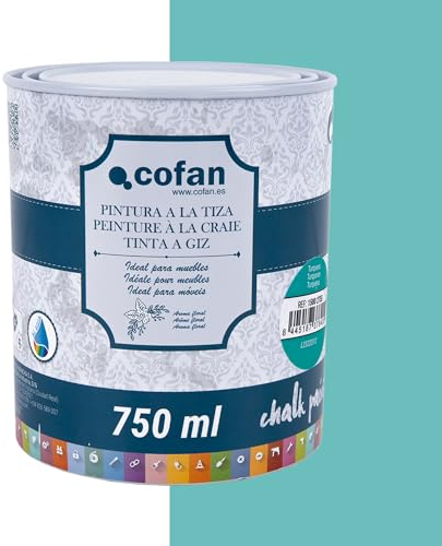 Cofan Peinture à la craie | Chalk paint | Finition effet craie | Convient pour la restauration et la décoration de meubles | Capacité : 750 ml | Couleur turquoise