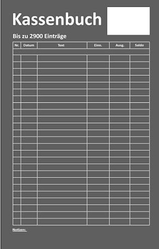 Kassenbuch ohne Umsatzsteuer ca. DIN A5: für Selbstständige, Kleingewerbe und Vereine (für bis zu 2900 Einträge auf 120 Seiten): Cover Farbe: grau