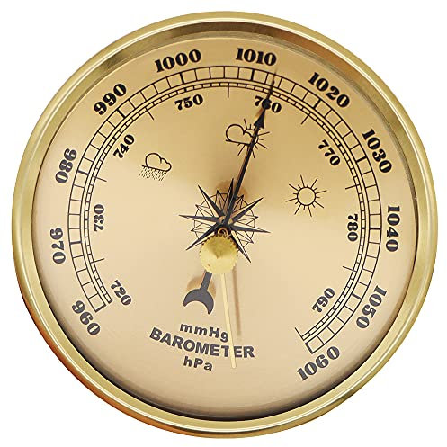 Samnuerly Barómetro Multifuncional para el hogar, estación meteorológica, barómetro aneroide, Monitor de Humedad de Alta precisión, Instrumento Dorado
